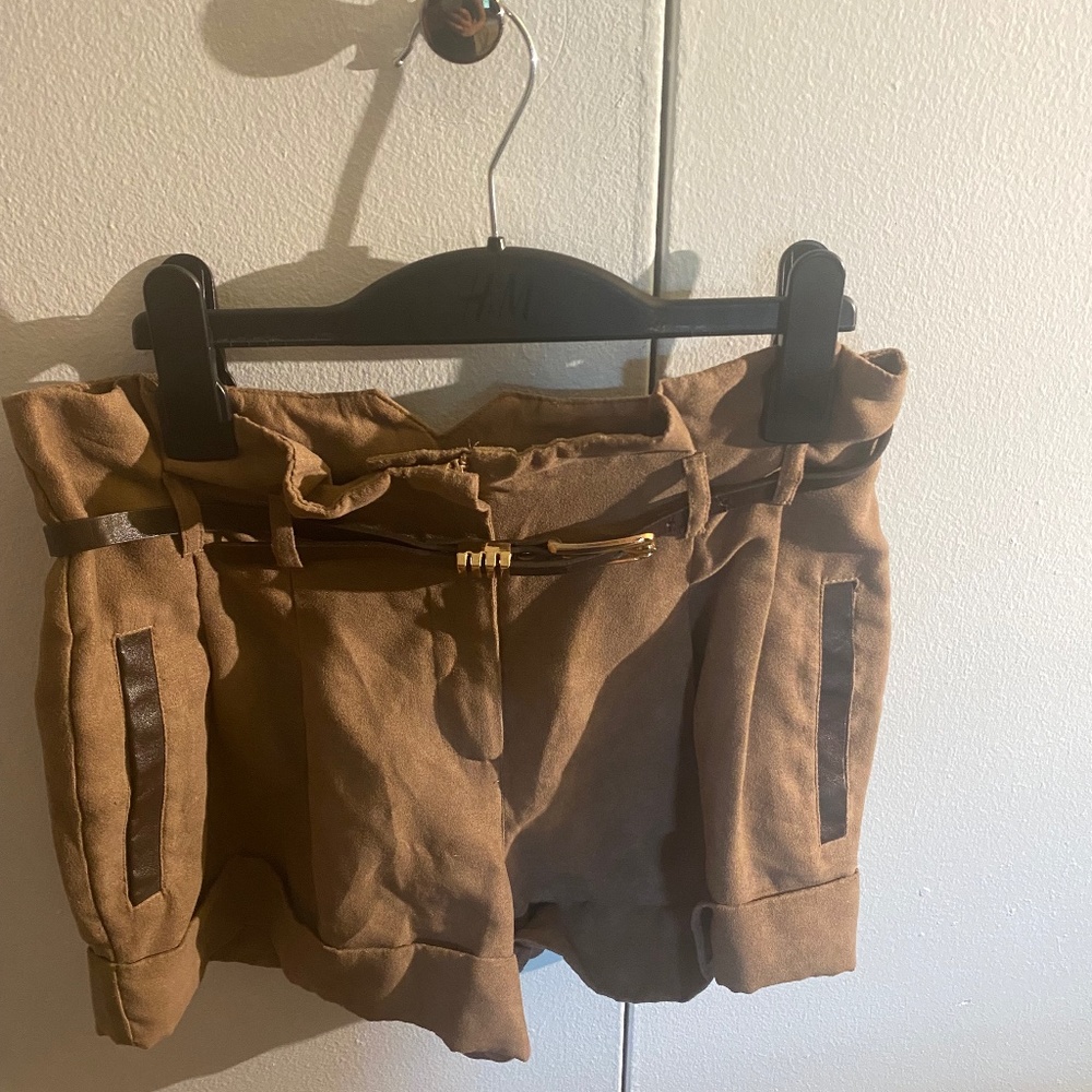 Miss Selfridge Suede, Brown, Paperbag, Highwaisted Shorts (4)